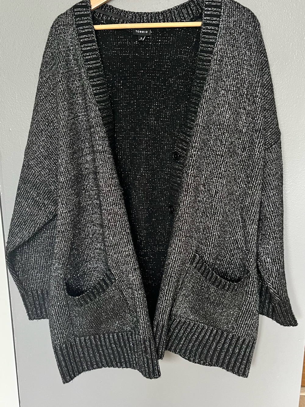 torrid Black and Gray Marled Open Cardigan